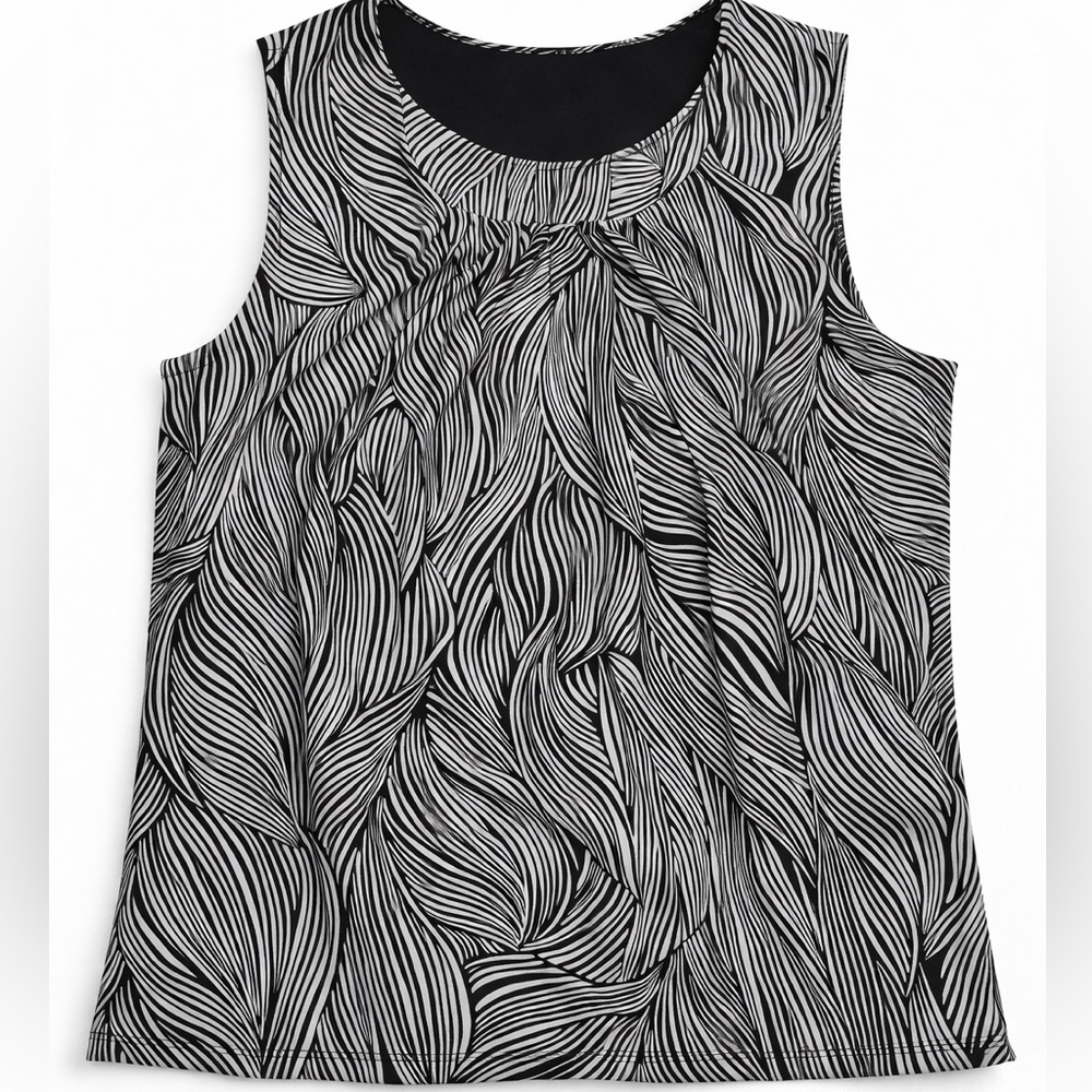 Kasper Abstract Print Blouse Sleeveless Black White Petite Large